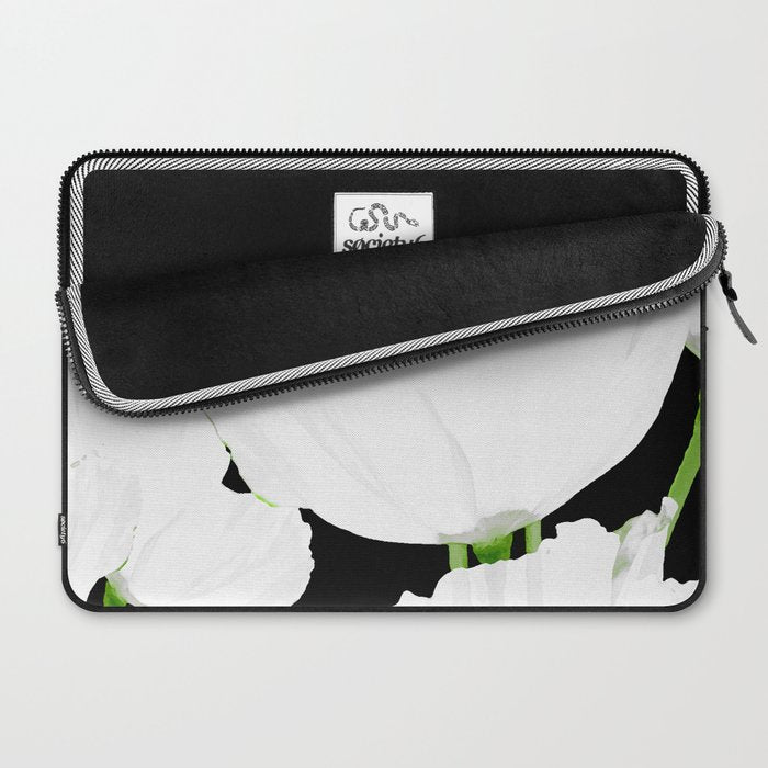 Large White Poppies on Black Background #decor #society6 #buyart Laptop Sleeve Gallery Image 2