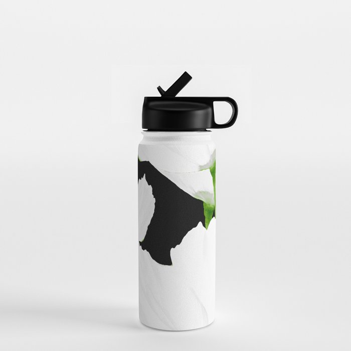 Large White Poppies on Black Background #decor #society6 #buyart Water Bottle Gallery Image 1