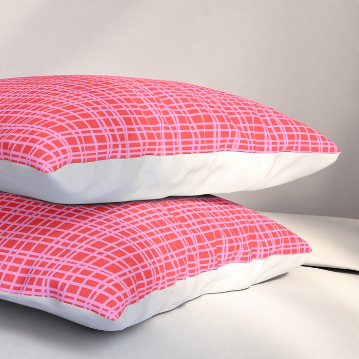 Preppy Pink and Red Minimalist Fine Weave Woven Pattern Pillow Sham Gallery Image 3