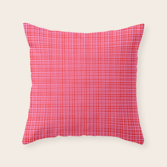 Preppy Pink and Red Minimalist Fine Weave Woven Pattern Throw Pillow Gallery Image 1