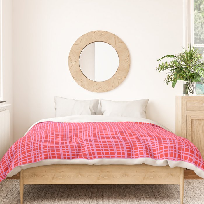 Preppy Pink and Red Minimalist Fine Weave Woven Pattern Duvet Cover Gallery Image 3
