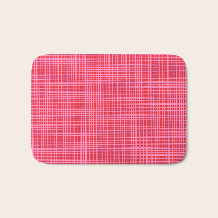 Preppy Pink and Red Minimalist Fine Weave Woven Pattern Bath Mat Gallery Image 1