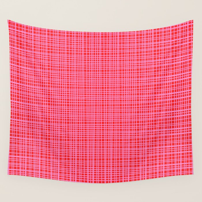 Preppy Pink and Red Minimalist Fine Weave Woven Pattern Wall Tapestry Gallery Image 1