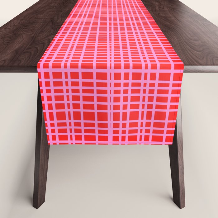 Preppy Pink and Red Minimalist Fine Weave Woven Pattern Table Runner Gallery Image 1