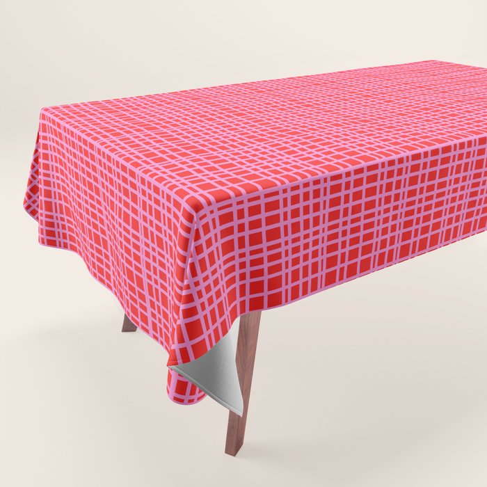 Preppy Pink and Red Minimalist Fine Weave Woven Pattern Tablecloth Gallery Image 1