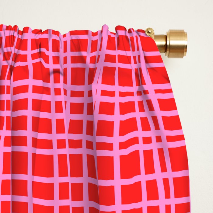 Preppy Pink and Red Minimalist Fine Weave Woven Pattern Window Curtain Gallery Image 2