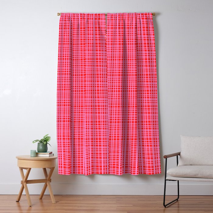 Preppy Pink and Red Minimalist Fine Weave Woven Pattern Window Curtain Gallery Image 1
