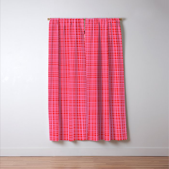 Preppy Pink and Red Minimalist Fine Weave Woven Pattern Window Curtain Gallery Image 3