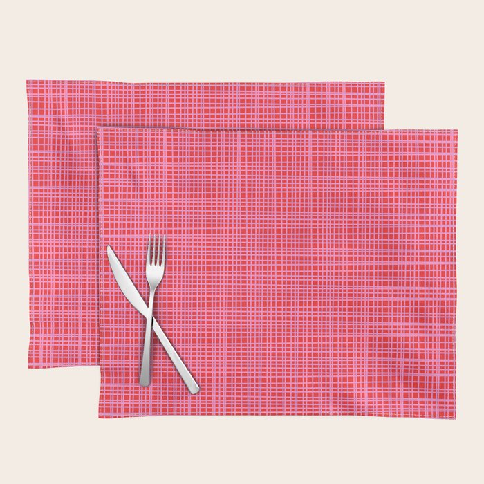 Preppy Pink and Red Minimalist Fine Weave Woven Pattern Placemat Gallery Image 1