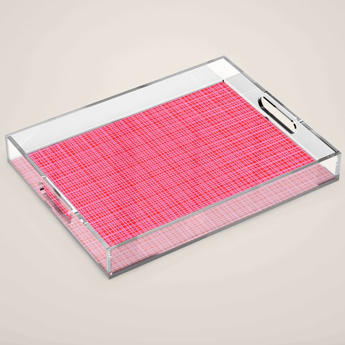 Preppy Pink and Red Minimalist Fine Weave Woven Pattern Acrylic Tray Gallery Image 1