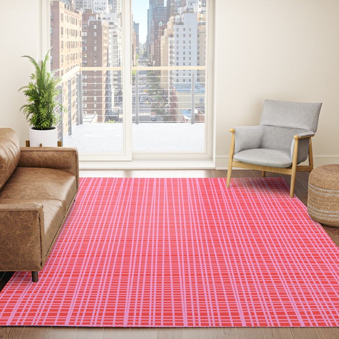 Preppy Pink and Red Minimalist Fine Weave Woven Pattern Rug Gallery Image 4