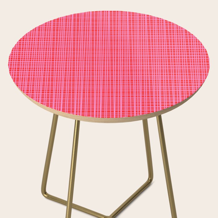 Preppy Pink and Red Minimalist Fine Weave Woven Pattern Side Table Gallery Image 2