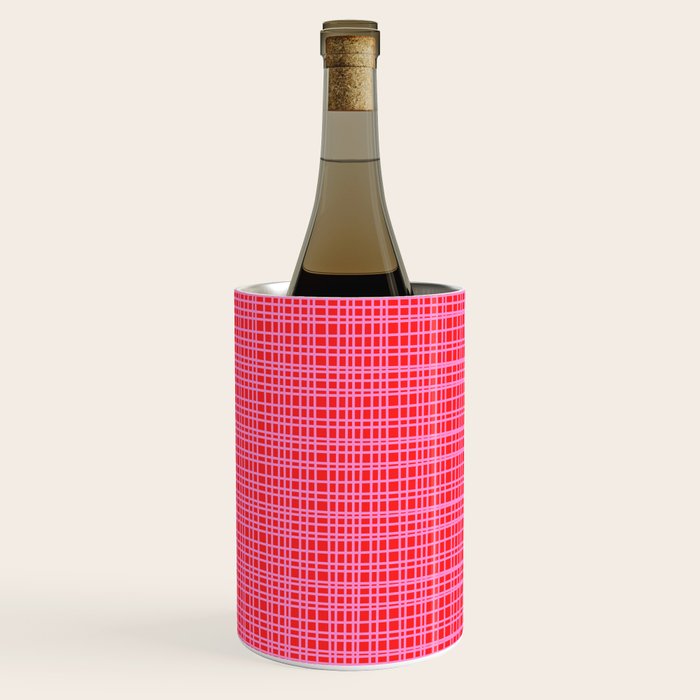 Preppy Pink and Red Minimalist Fine Weave Woven Pattern Wine Chiller Gallery Image 3