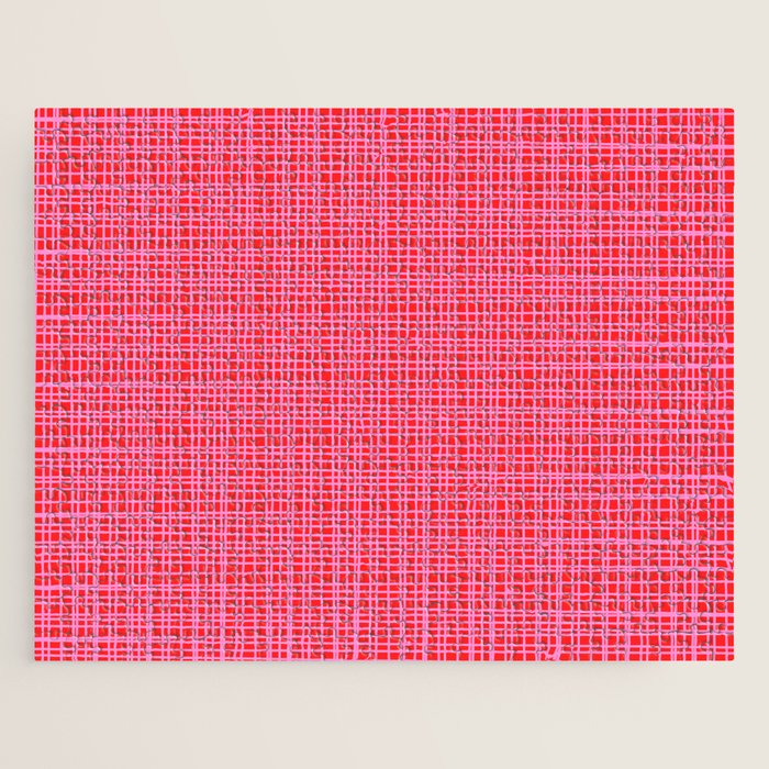 Preppy Pink and Red Minimalist Fine Weave Woven Pattern Jigsaw Puzzle Gallery Image 1