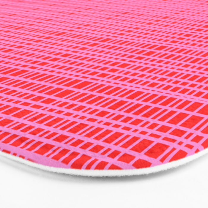 Preppy Pink and Red Minimalist Fine Weave Woven Pattern Bath Mat Gallery Image 3