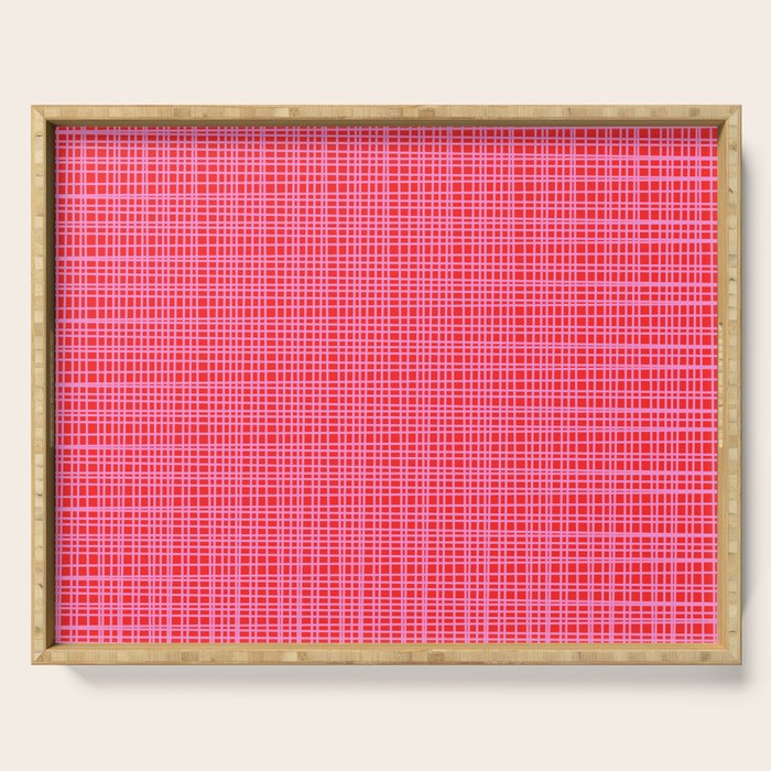 Preppy Pink and Red Minimalist Fine Weave Woven Pattern Serving Tray Gallery Image 1