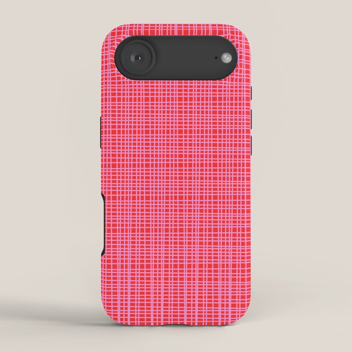 Preppy Pink and Red Minimalist Fine Weave Woven Pattern iPhone Case Gallery Image 2