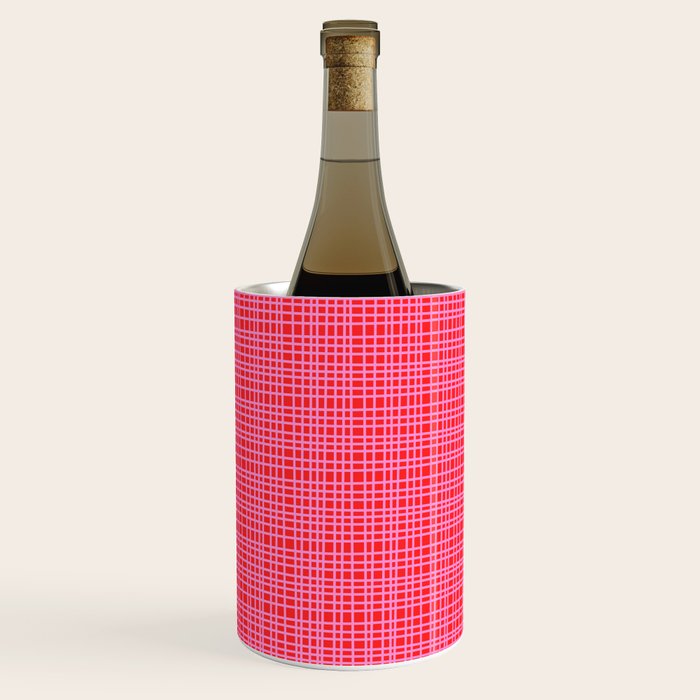 Preppy Pink and Red Minimalist Fine Weave Woven Pattern Wine Chiller Gallery Image 1