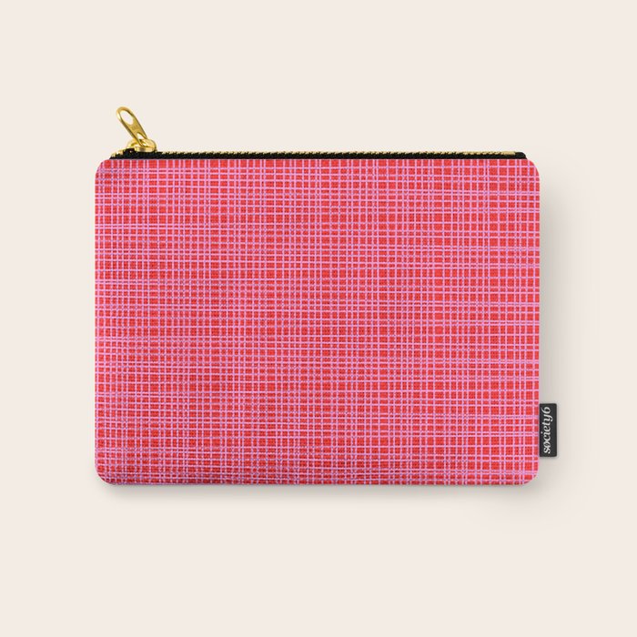 Preppy Pink and Red Minimalist Fine Weave Woven Pattern Carry All Pouch Gallery Image 1