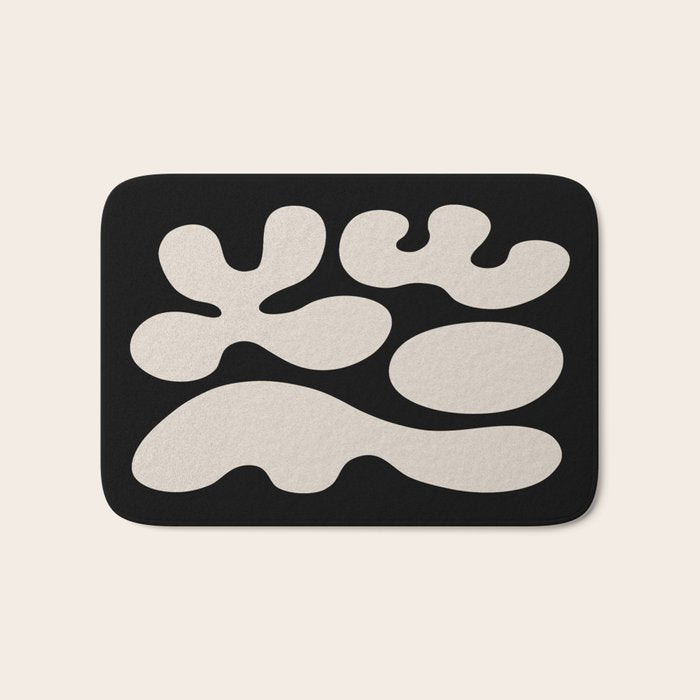 Mid Century Modern Organic Shapes 352 Black and Linen White Bath Mat Gallery Image 1