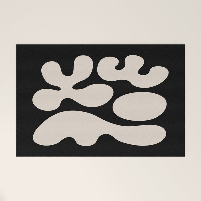 Mid Century Modern Organic Shapes 352 Black and Linen White Welcome Mat Gallery Image 1
