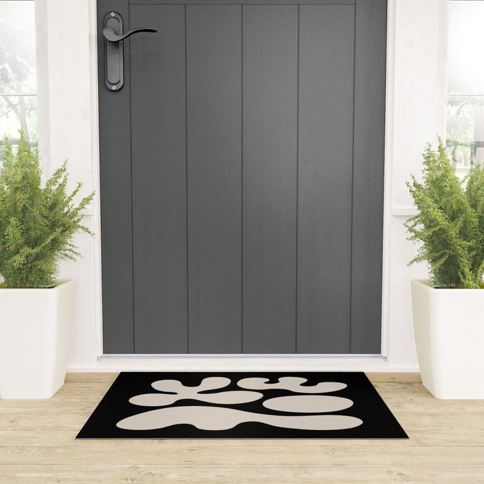 Mid Century Modern Organic Shapes 352 Black and Linen White Welcome Mat Gallery Image 3