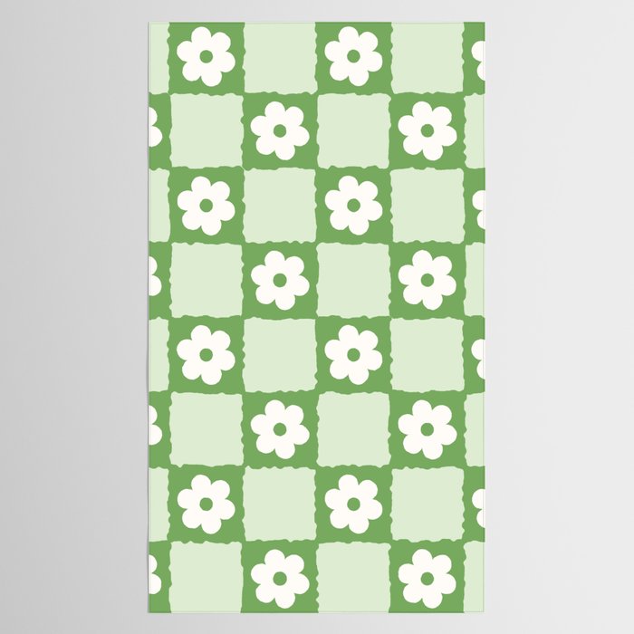 Retro Flower Checker in Forest Green Tablecloth Gallery Image 2