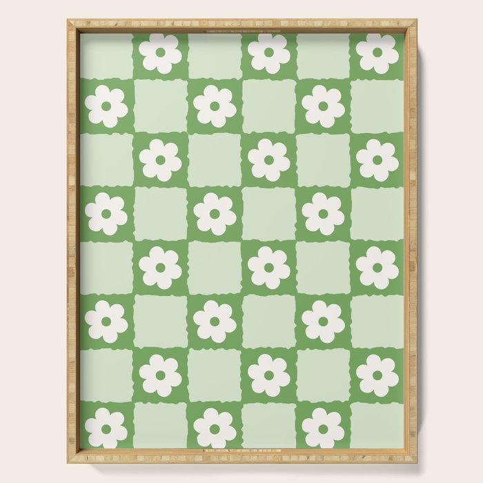 Retro Flower Checker in Forest Green Serving Tray Gallery Image 1