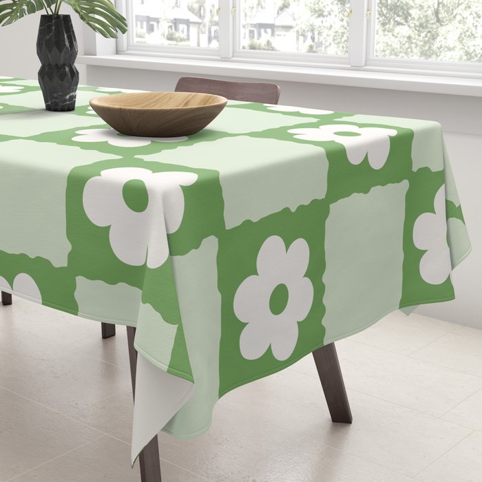Retro Flower Checker in Forest Green Tablecloth Gallery Image 3