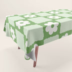Retro Flower Checker in Forest Green Tablecloth Gallery Image 1