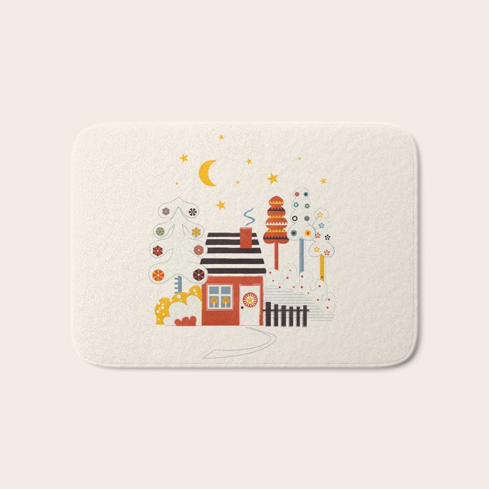 Christmas Winter Hut Illustration Bath Mat Gallery Image 1