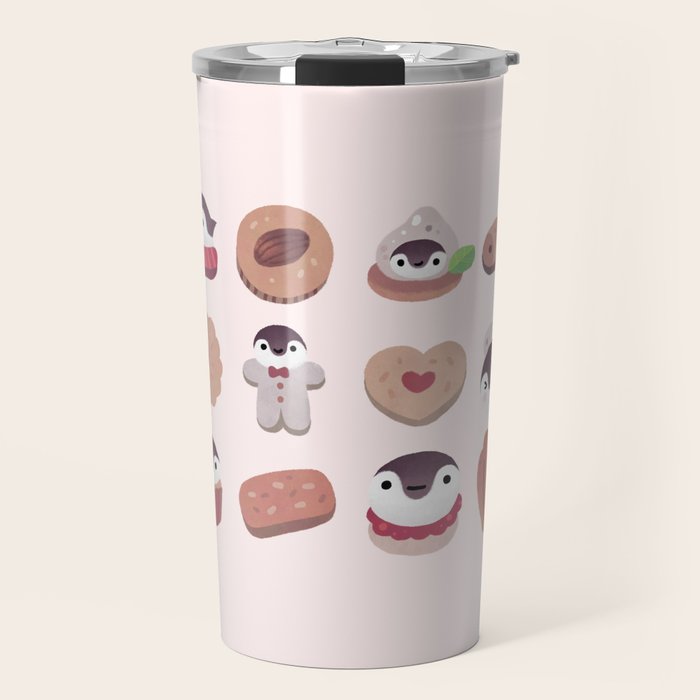 Cookie & cream & penguin - pink pattern Travel Mug Gallery Image 1