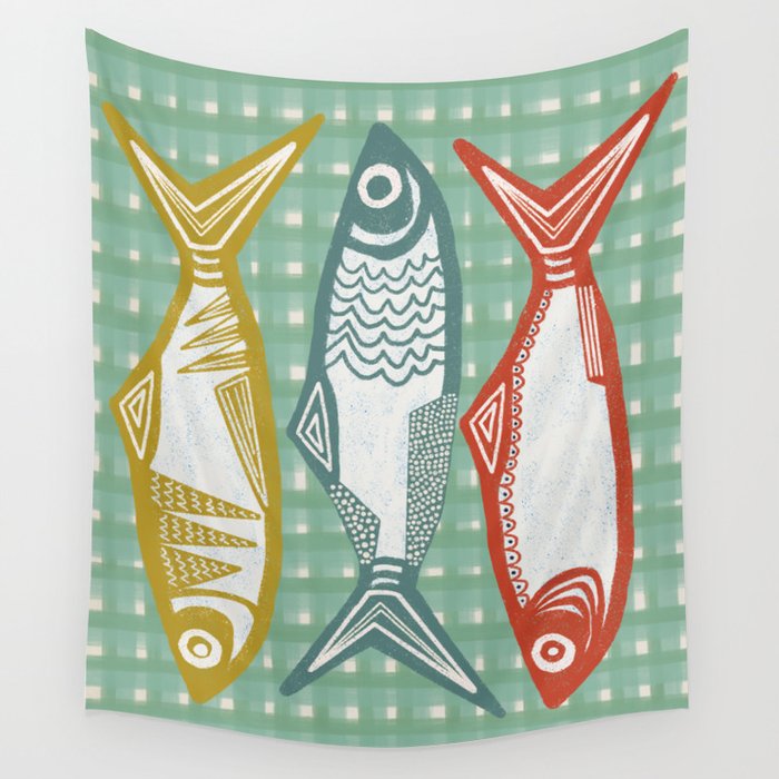 Sardines On Blue - Modern Art Print Wall Tapestry Gallery Image 4