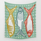 Sardines On Blue - Modern Art Print Wall Tapestry Gallery Image 4