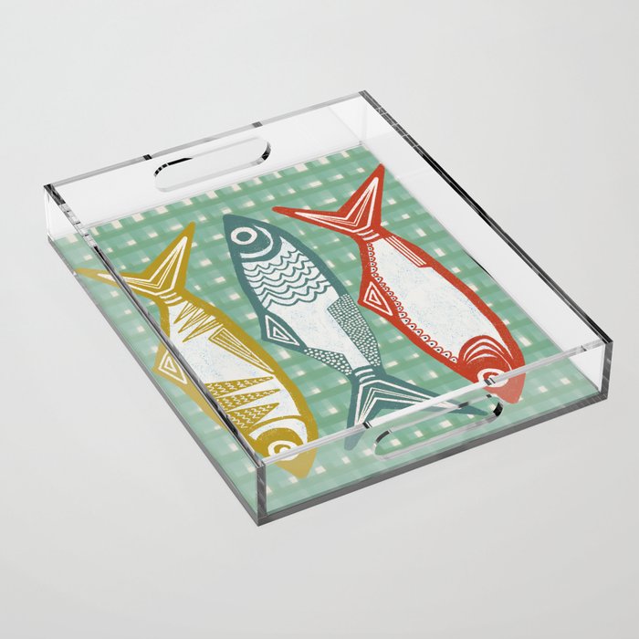 Sardines On Blue - Modern Art Print Acrylic Tray Gallery Image 1