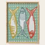 Sardines On Blue - Modern Art Print Serving Tray Gallery Image 1