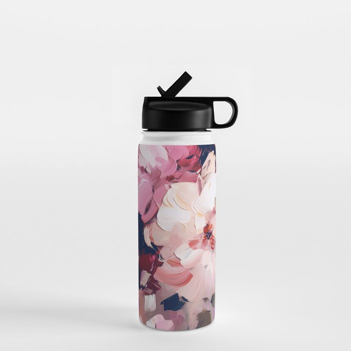 A Splash of Pink and Navy Flowery Art Water Bottle Gallery Image 1