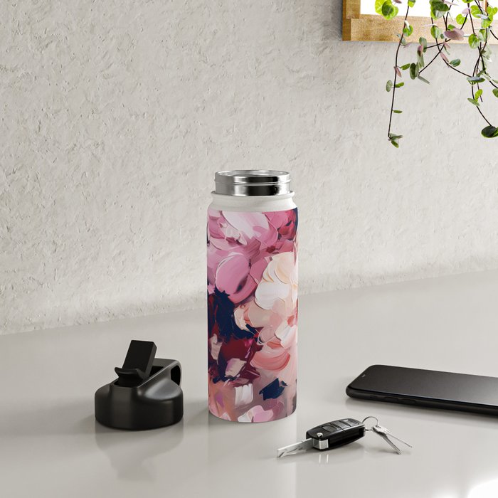 A Splash of Pink and Navy Flowery Art Water Bottle Gallery Image 4