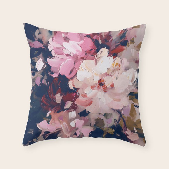 A Splash of Pink and Navy Flowery Art Throw Pillow Gallery Image 1