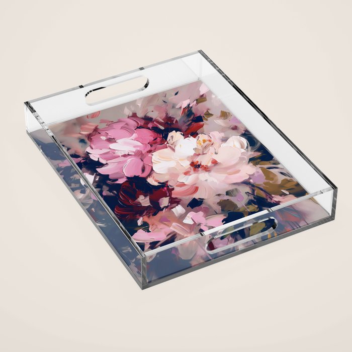 A Splash of Pink and Navy Flowery Art Acrylic Tray Gallery Image 1