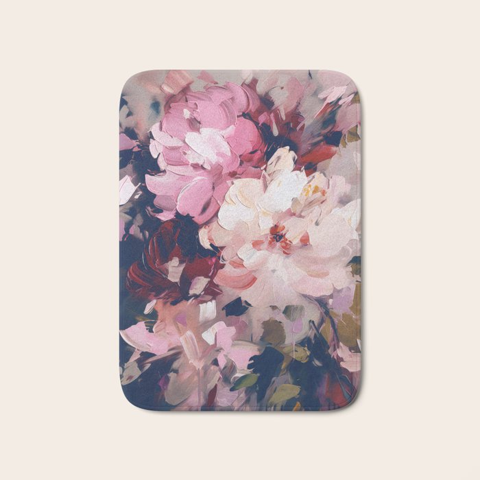 A Splash of Pink and Navy Flowery Art Bath Mat Gallery Image 1
