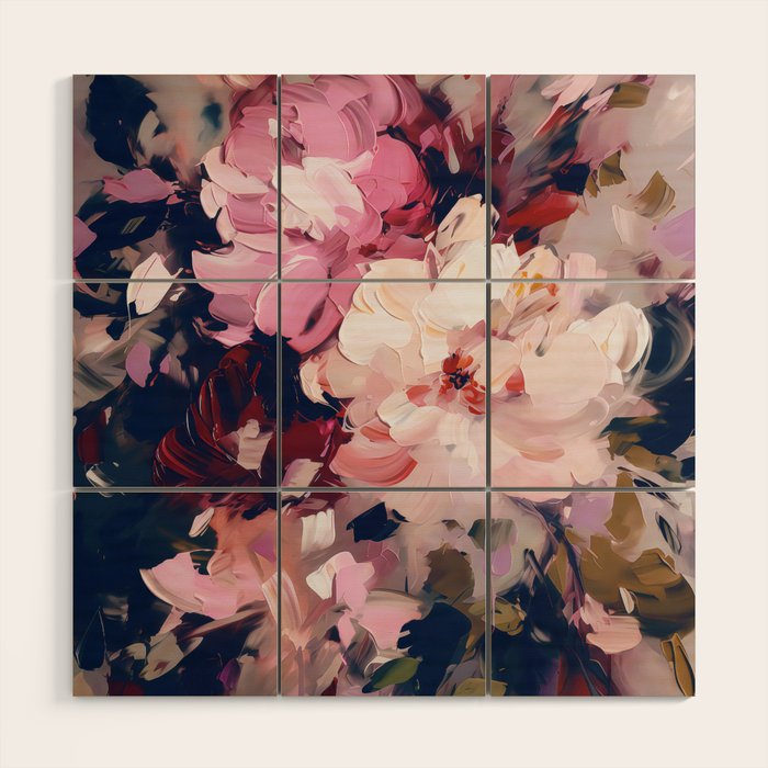 A Splash of Pink and Navy Flowery Art Wood Wall Art Gallery Image 1
