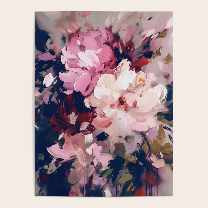 A Splash of Pink and Navy Flowery Art Poster Gallery Image 1
