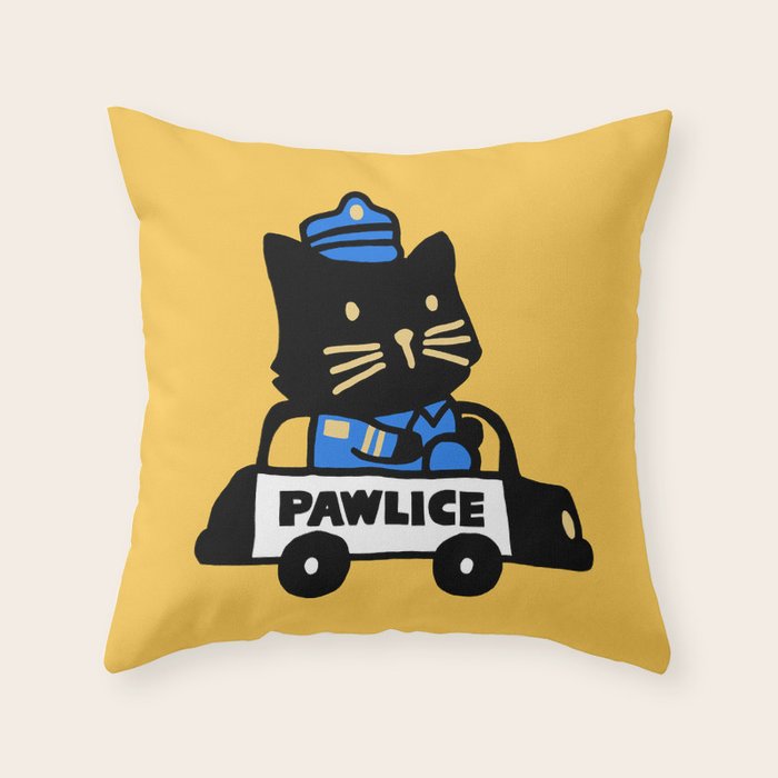 Here comes the cat pawlice Throw Pillow Gallery Image 6