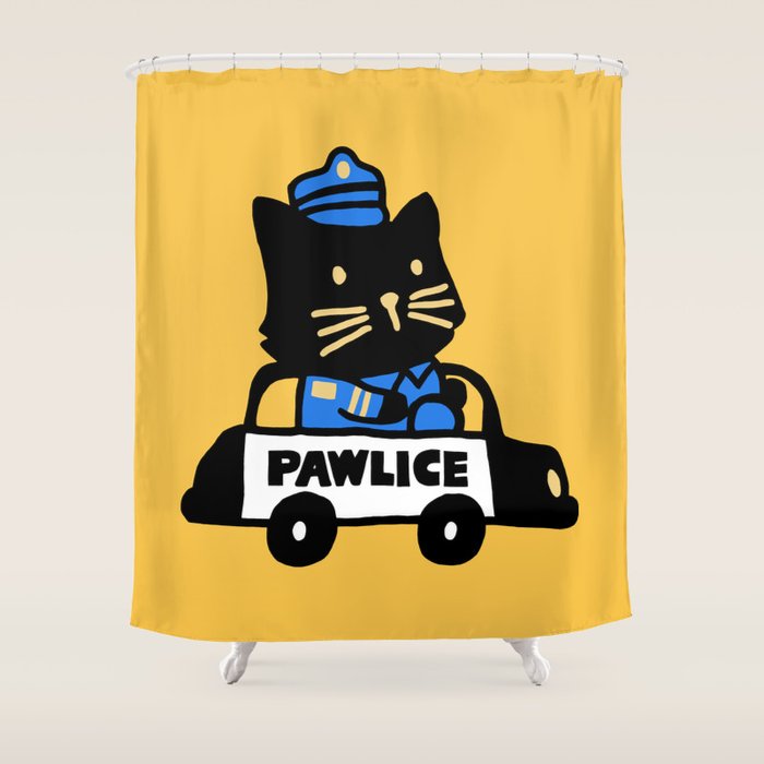Here comes the cat pawlice Shower Curtain Gallery Image 1