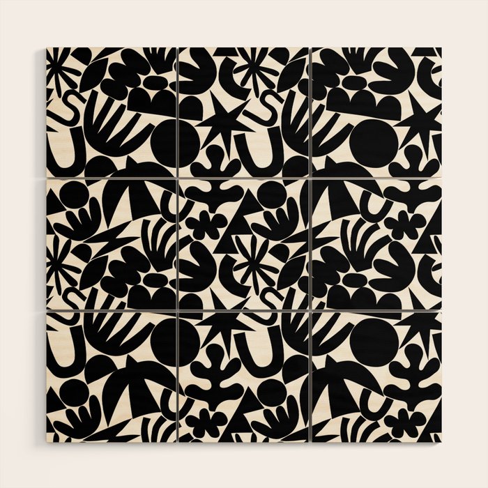 Black and white organic nature art shape pattern Wood Wall Art Gallery Image 1