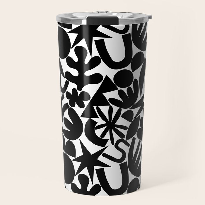 Black and white organic nature art shape pattern Travel Mug Gallery Image 1