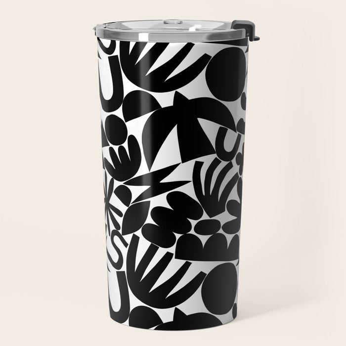 Black and white organic nature art shape pattern Travel Mug Gallery Image 2