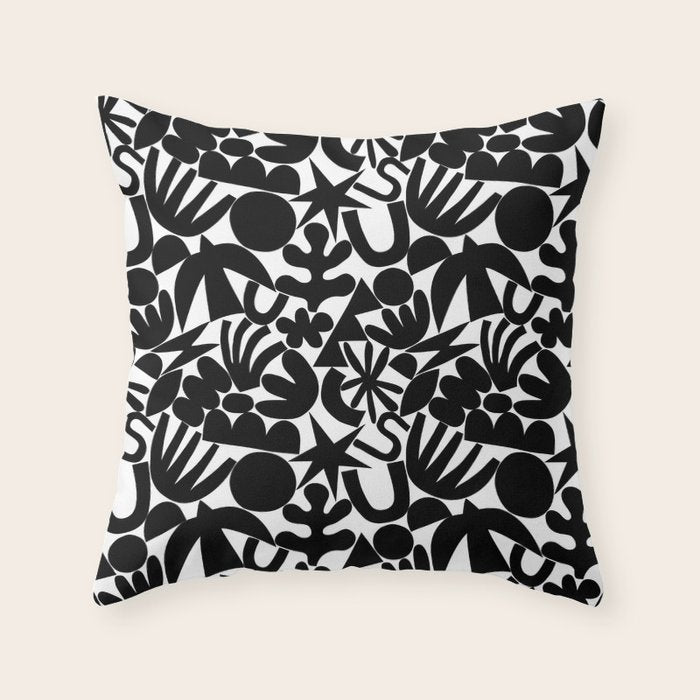 Black and white organic nature art shape pattern Throw Pillow Gallery Image 6
