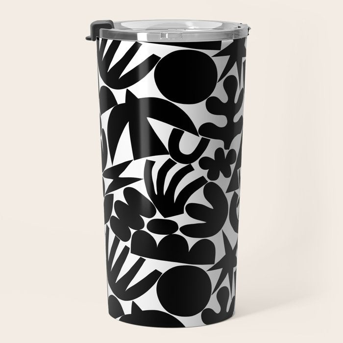 Black and white organic nature art shape pattern Travel Mug Gallery Image 3